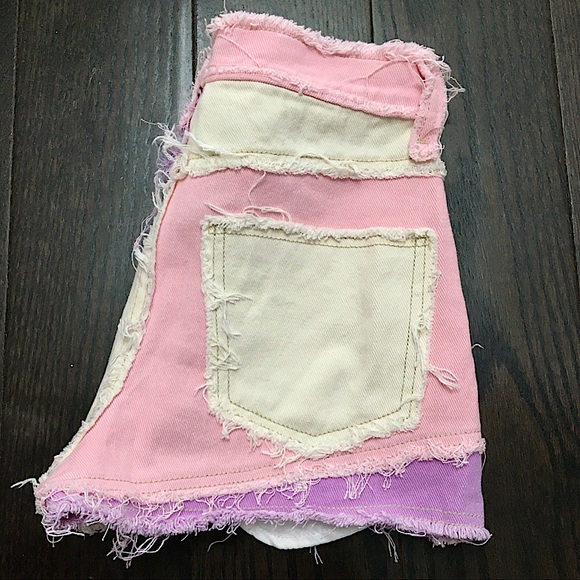 Jaded London Hot Pant Cut-Off Jean Shorts in Purple Pink Denim Patchwork - Picture 14 of 16